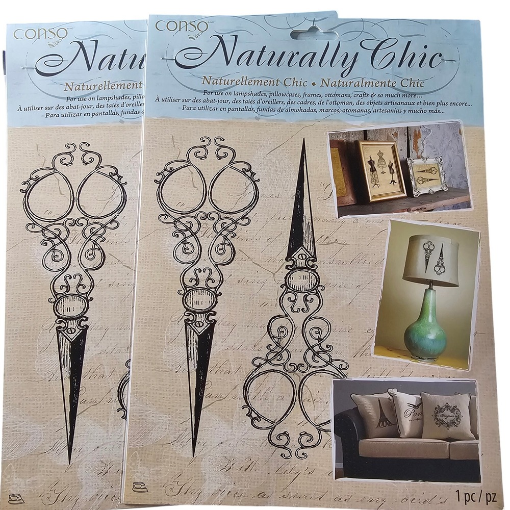 Conso Naturally Chic Iron-On Transfers Vintage Scissors Filigree 2 Pack
